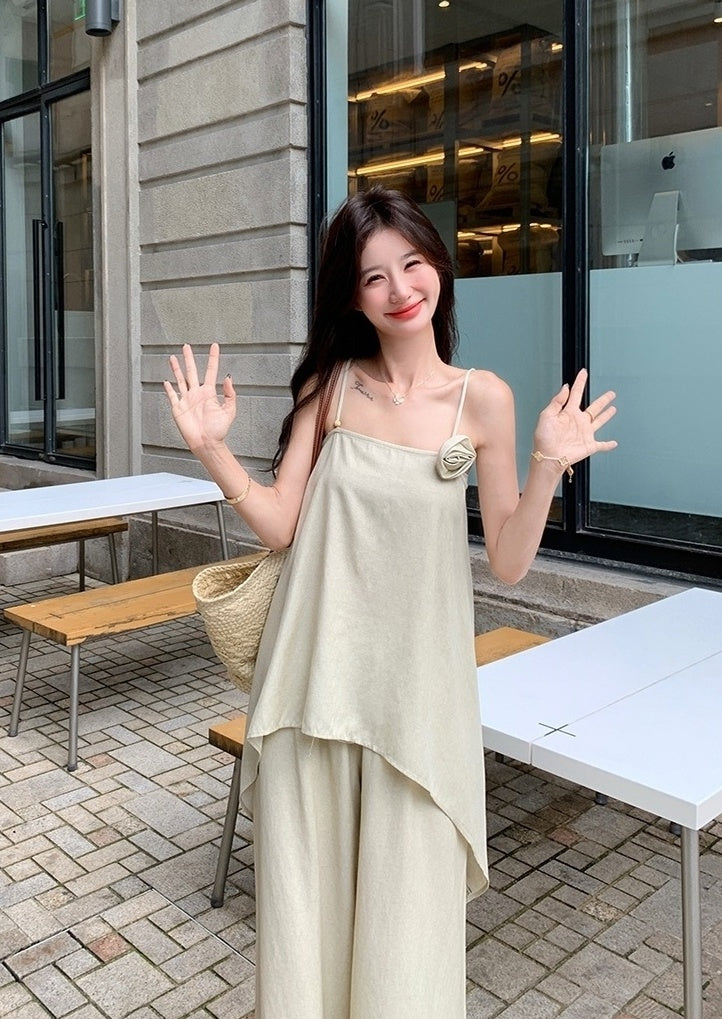 Floral Sleeveless Top And Wide Leg Pants Set