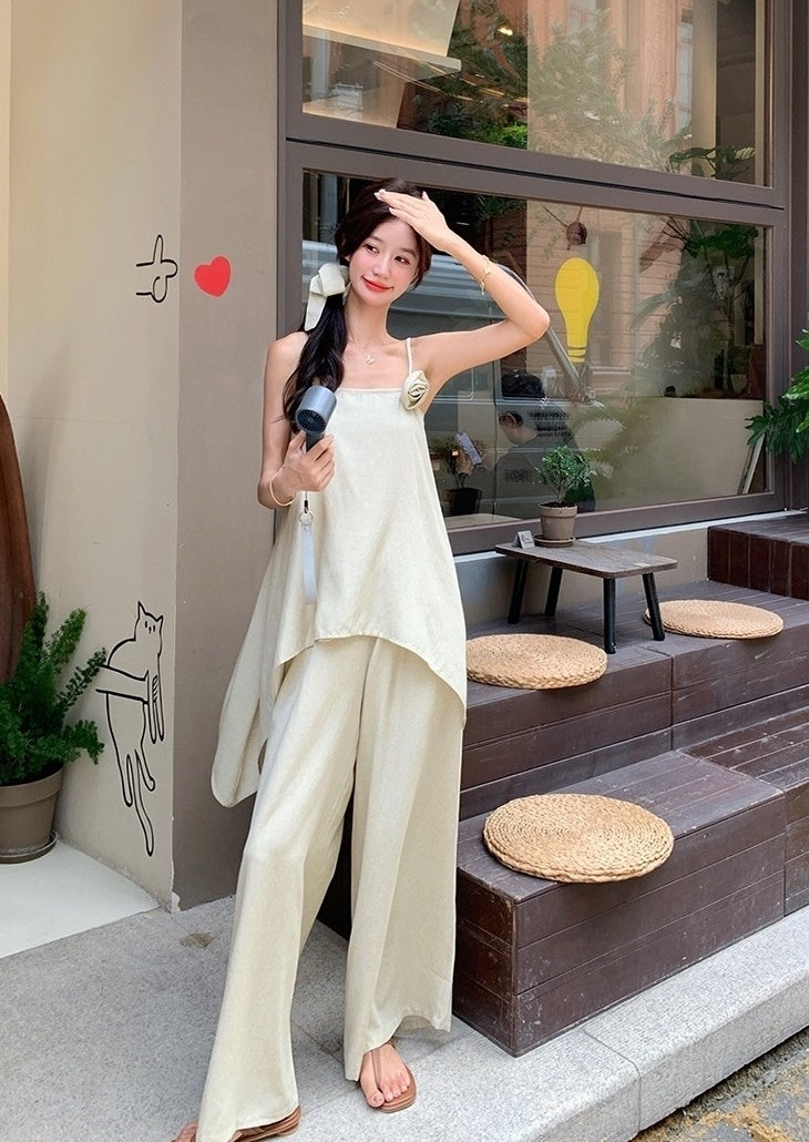 Floral Sleeveless Top And Wide Leg Pants Set