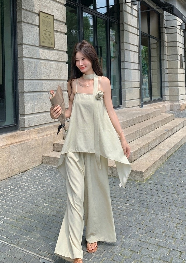 Floral Sleeveless Top And Wide Leg Pants Set