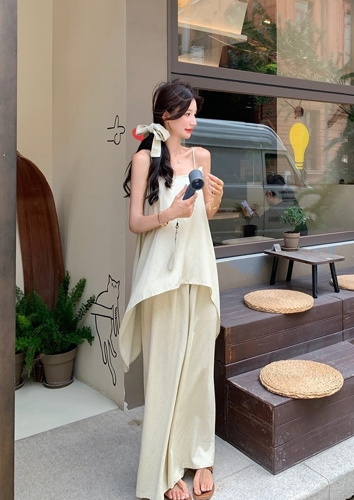 Floral Sleeveless Top And Wide Leg Pants Set
