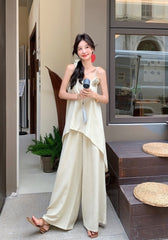 Floral Sleeveless Top And Wide Leg Pants Set