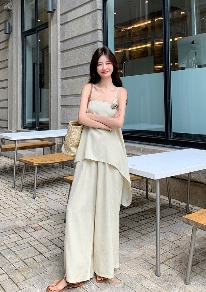 Floral Sleeveless Top And Wide Leg Pants Set