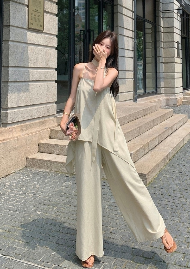 Floral Sleeveless Top And Wide Leg Pants Set