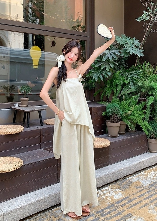 Floral Sleeveless Top And Wide Leg Pants Set