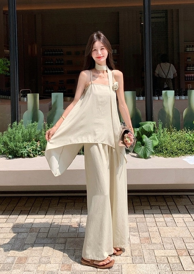 Floral Sleeveless Top And Wide Leg Pants Set