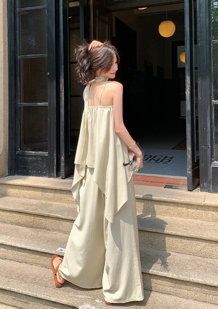 Floral Sleeveless Top And Wide Leg Pants Set
