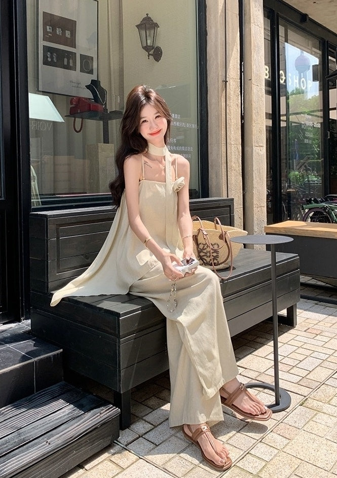 Floral Sleeveless Top And Wide Leg Pants Set