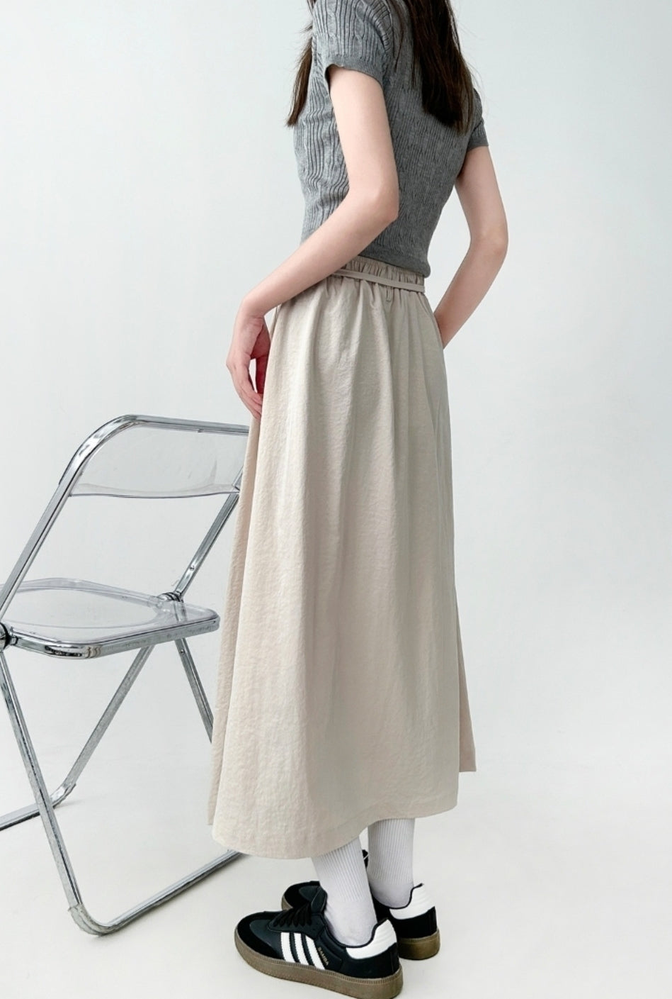 Flowy Black A Line Midi Skirt