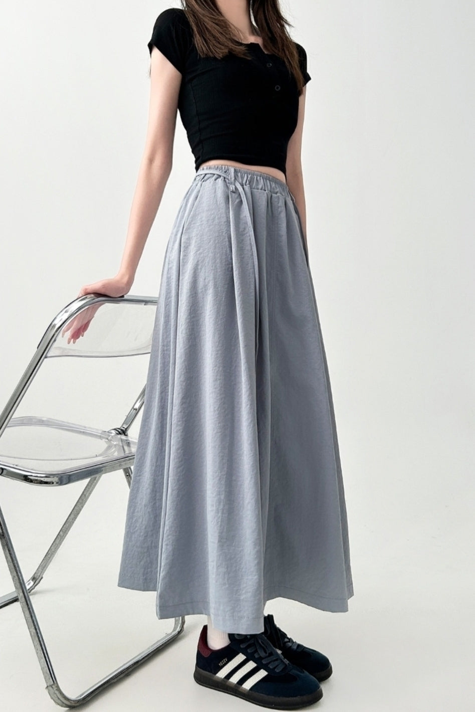 Flowy Black A Line Midi Skirt
