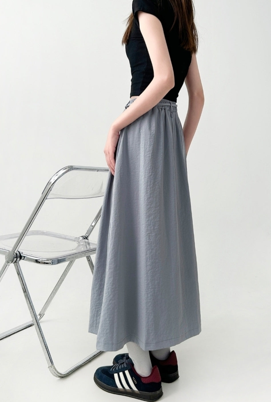 Flowy Black A Line Midi Skirt