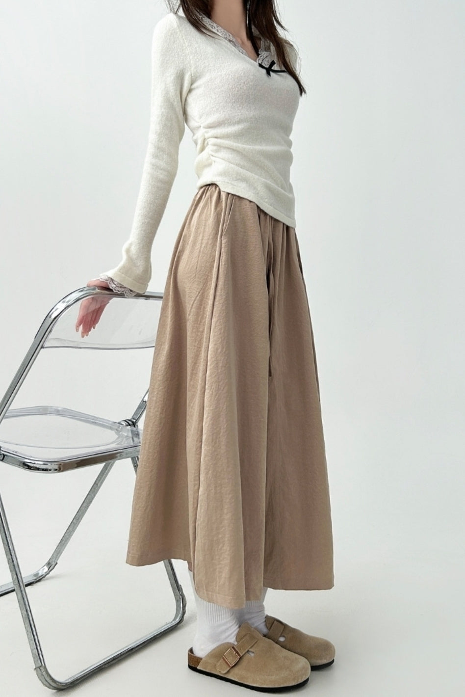 Flowy Black A Line Midi Skirt