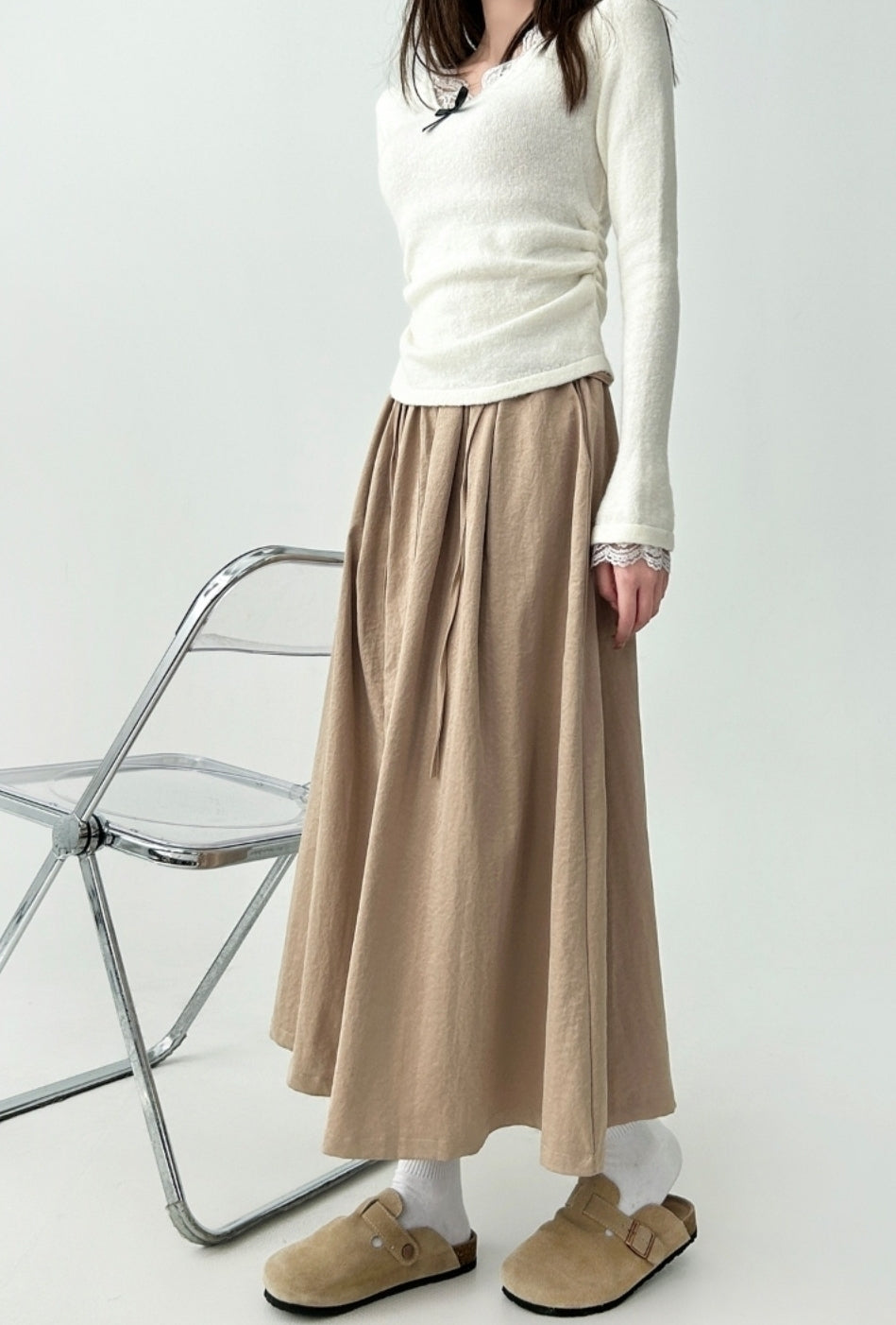 Flowy Black A Line Midi Skirt