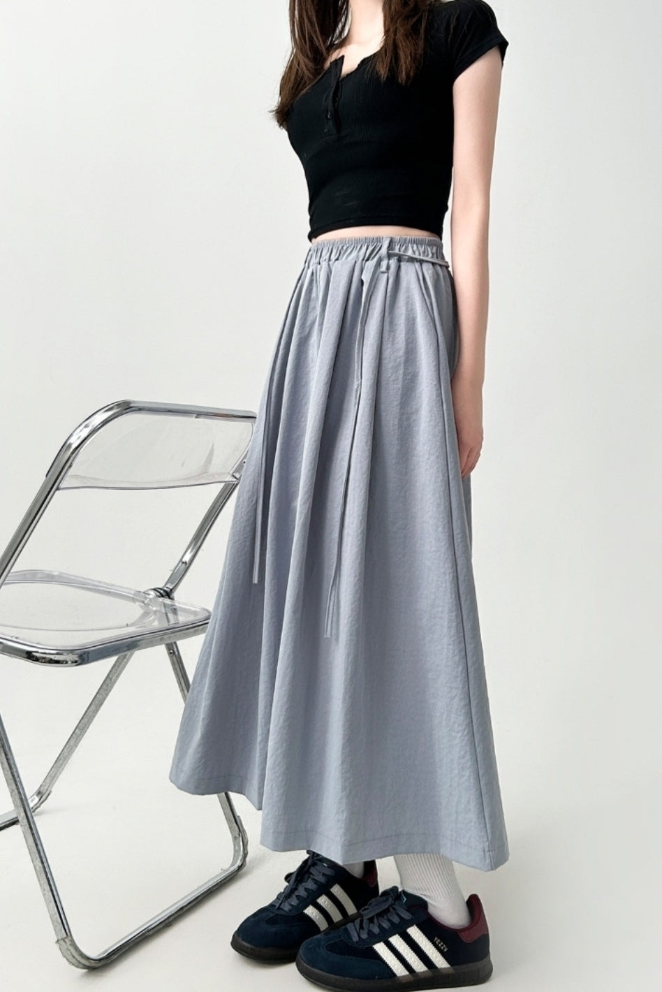 Flowy Black A Line Midi Skirt