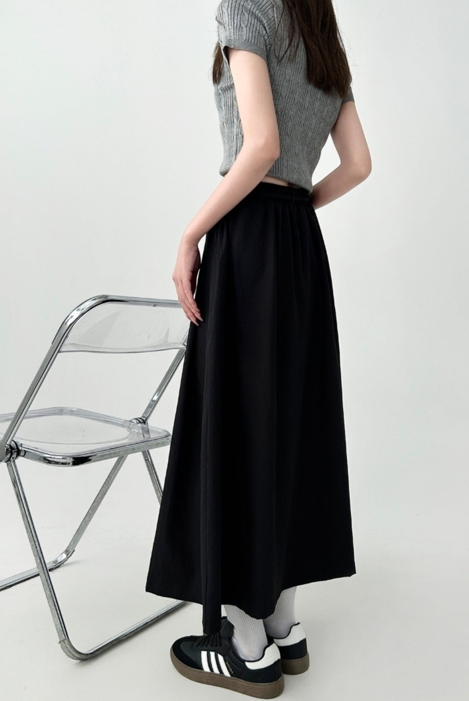 Flowy Black A Line Midi Skirt