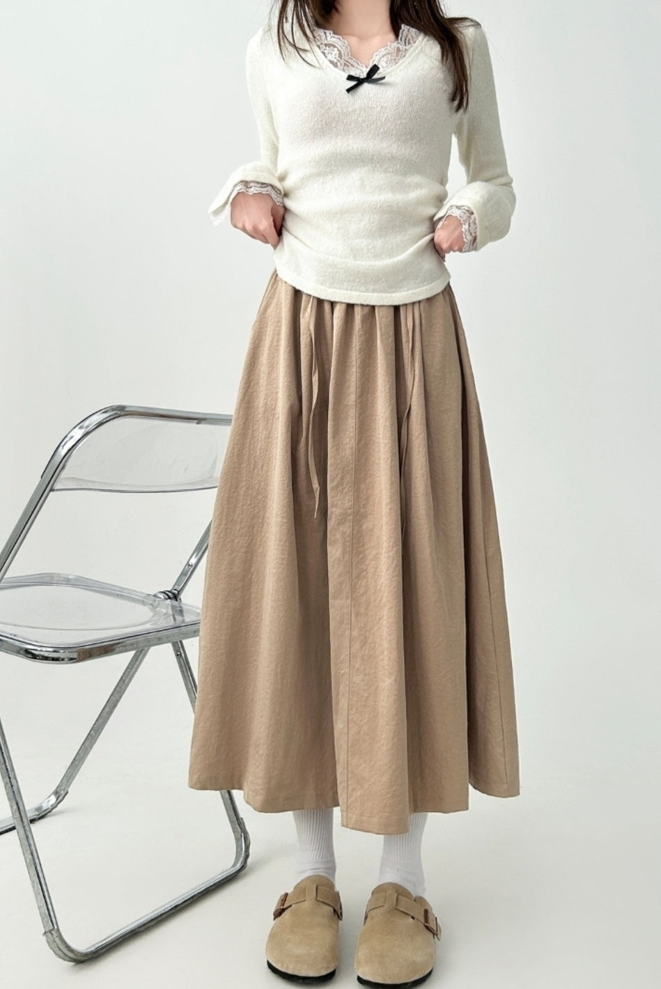 Flowy Black A Line Midi Skirt