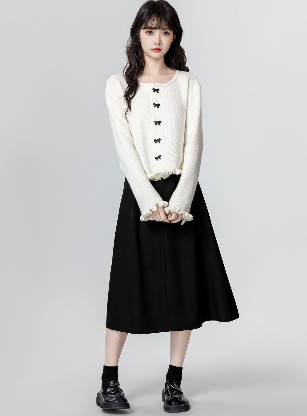 French Bow Ruffle Trim Cardigan Jacket