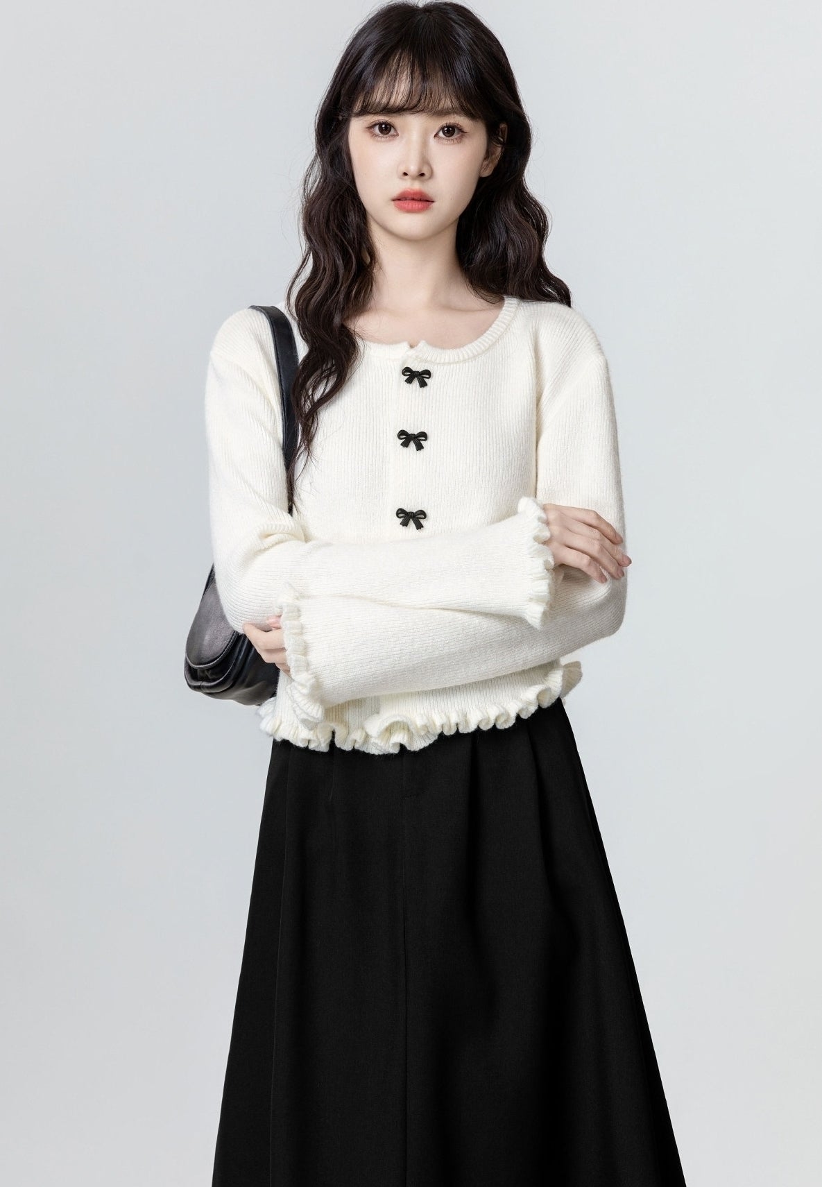 French Bow Ruffle Trim Cardigan Jacket