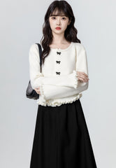 French Bow Ruffle Trim Cardigan Jacket