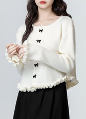 French Bow Ruffle Trim Cardigan Jacket