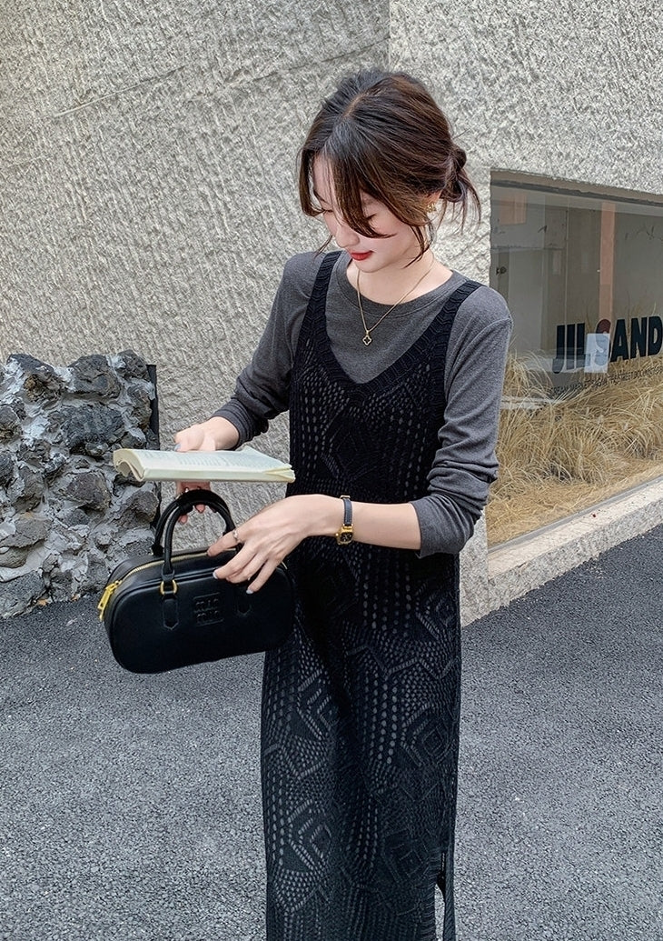 French Chic Hollow Out Cover Up Dress Two Piece Set