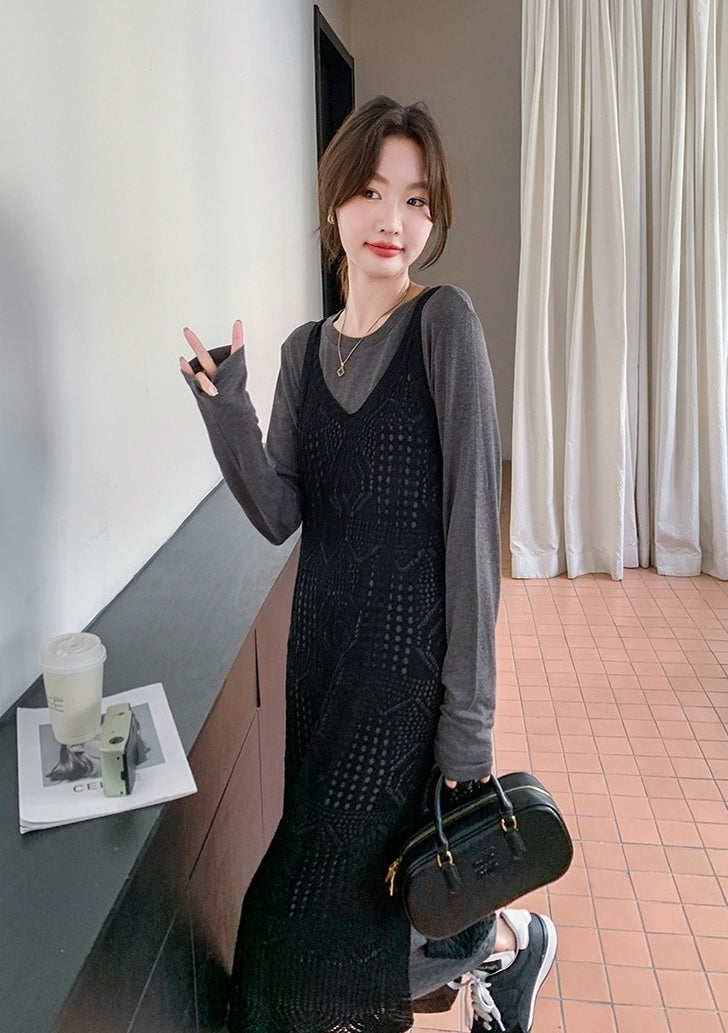 French Chic Hollow Out Cover Up Dress Two Piece Set