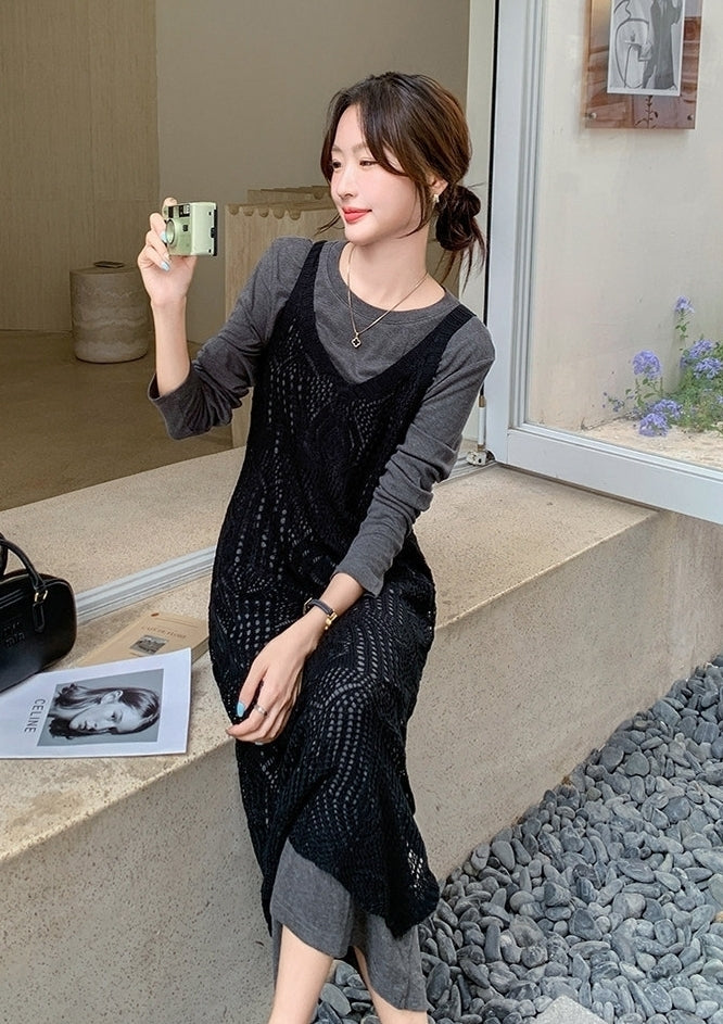 French Chic Hollow Out Cover Up Dress Two Piece Set