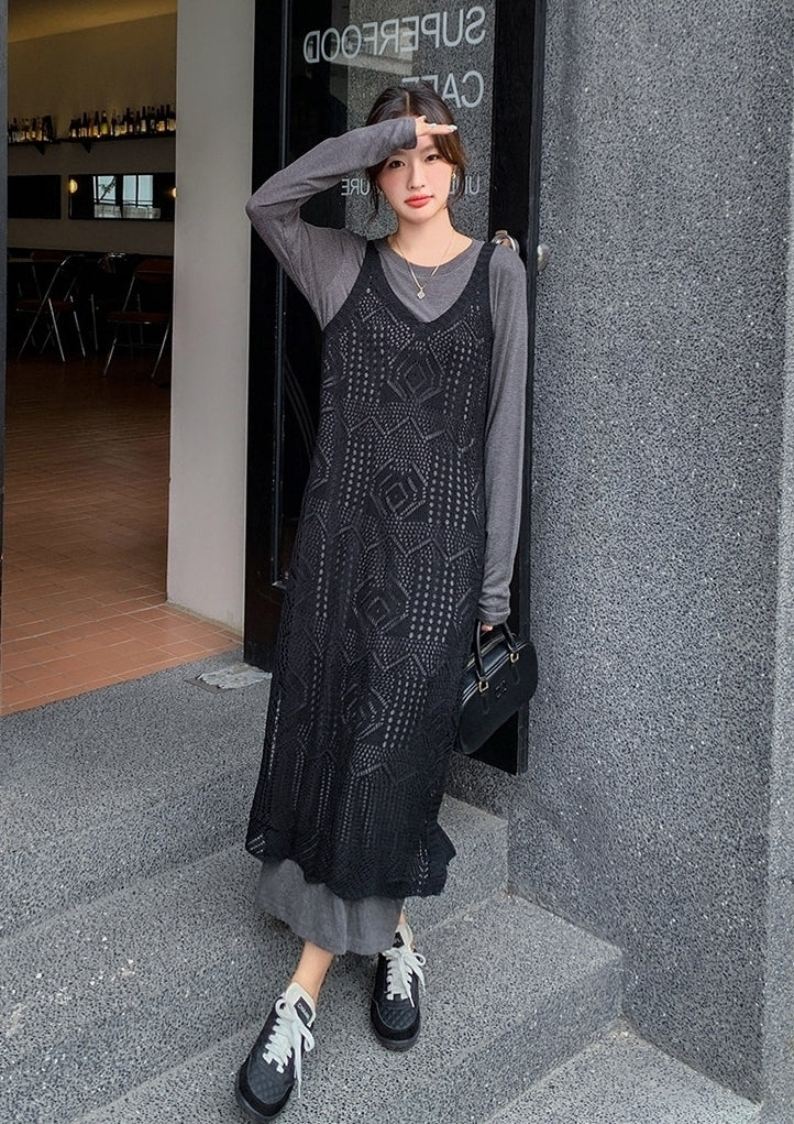 French Chic Hollow Out Cover Up Dress Two Piece Set