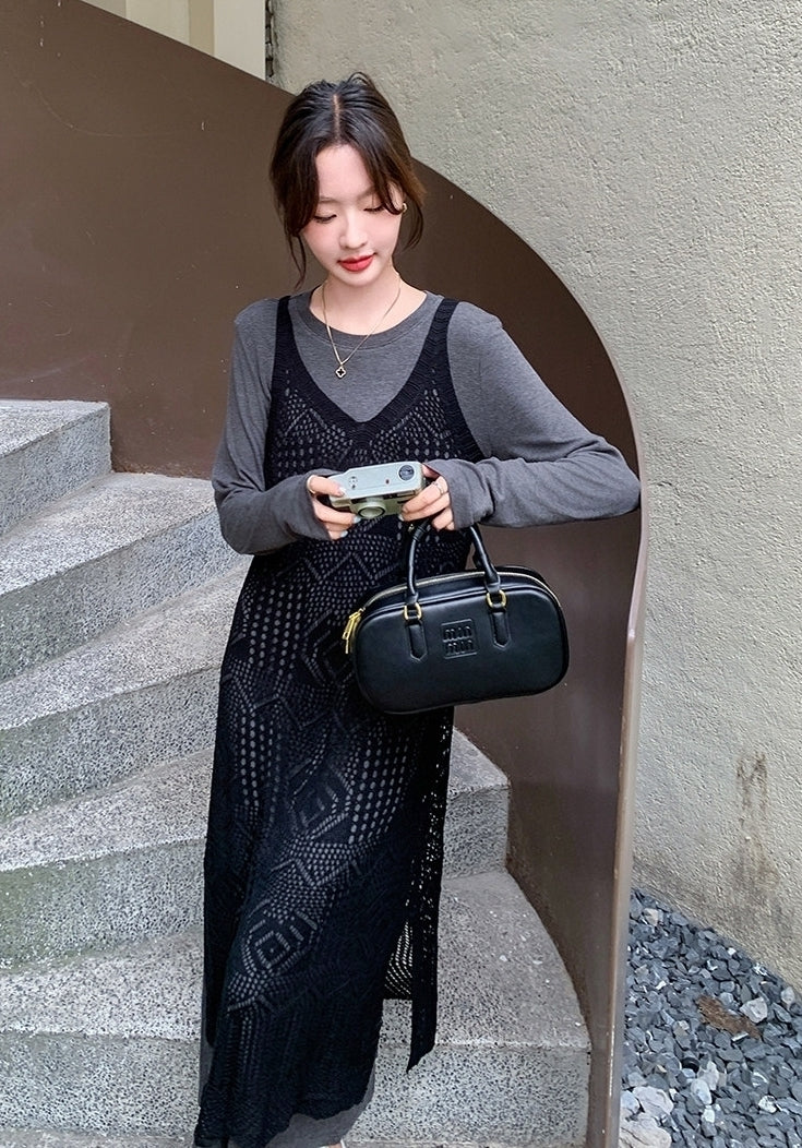 French Chic Hollow Out Cover Up Dress Two Piece Set