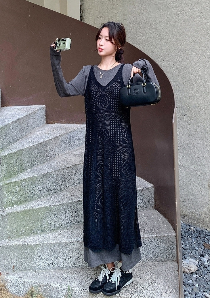 French Chic Hollow Out Cover Up Dress Two Piece Set