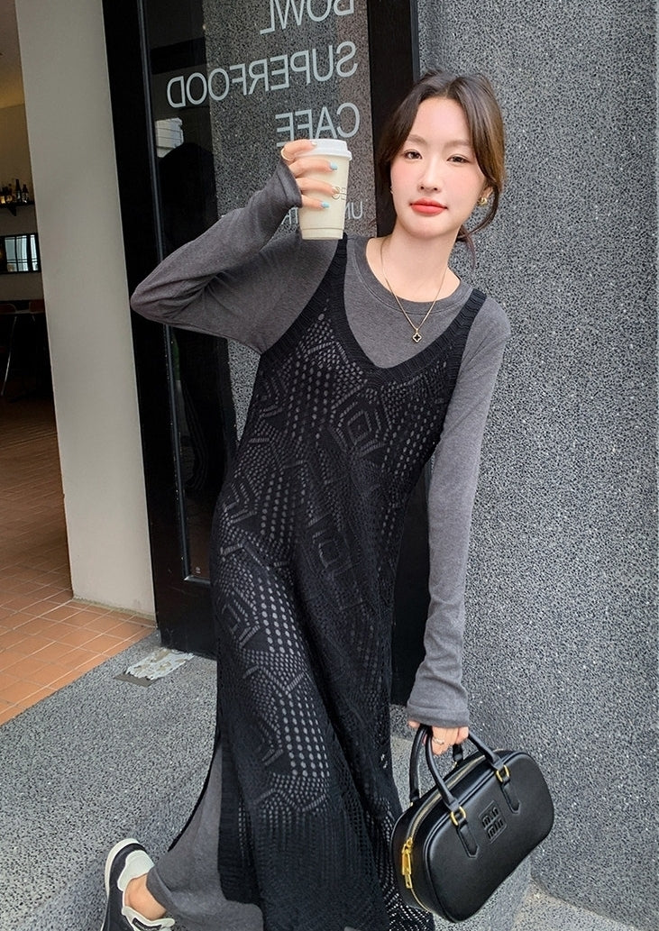 French Chic Hollow Out Cover Up Dress Two Piece Set
