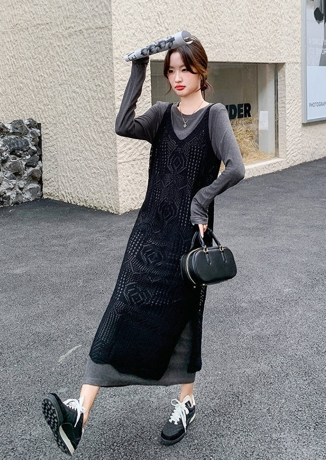 French Chic Hollow Out Cover Up Dress Two Piece Set
