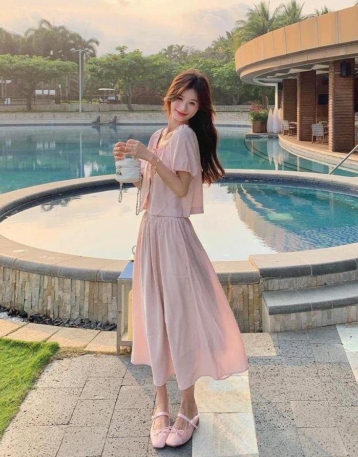 French Chic Puff Sleeve Top And Skirt Set