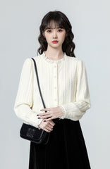 French Lace Stand Collar Shirt