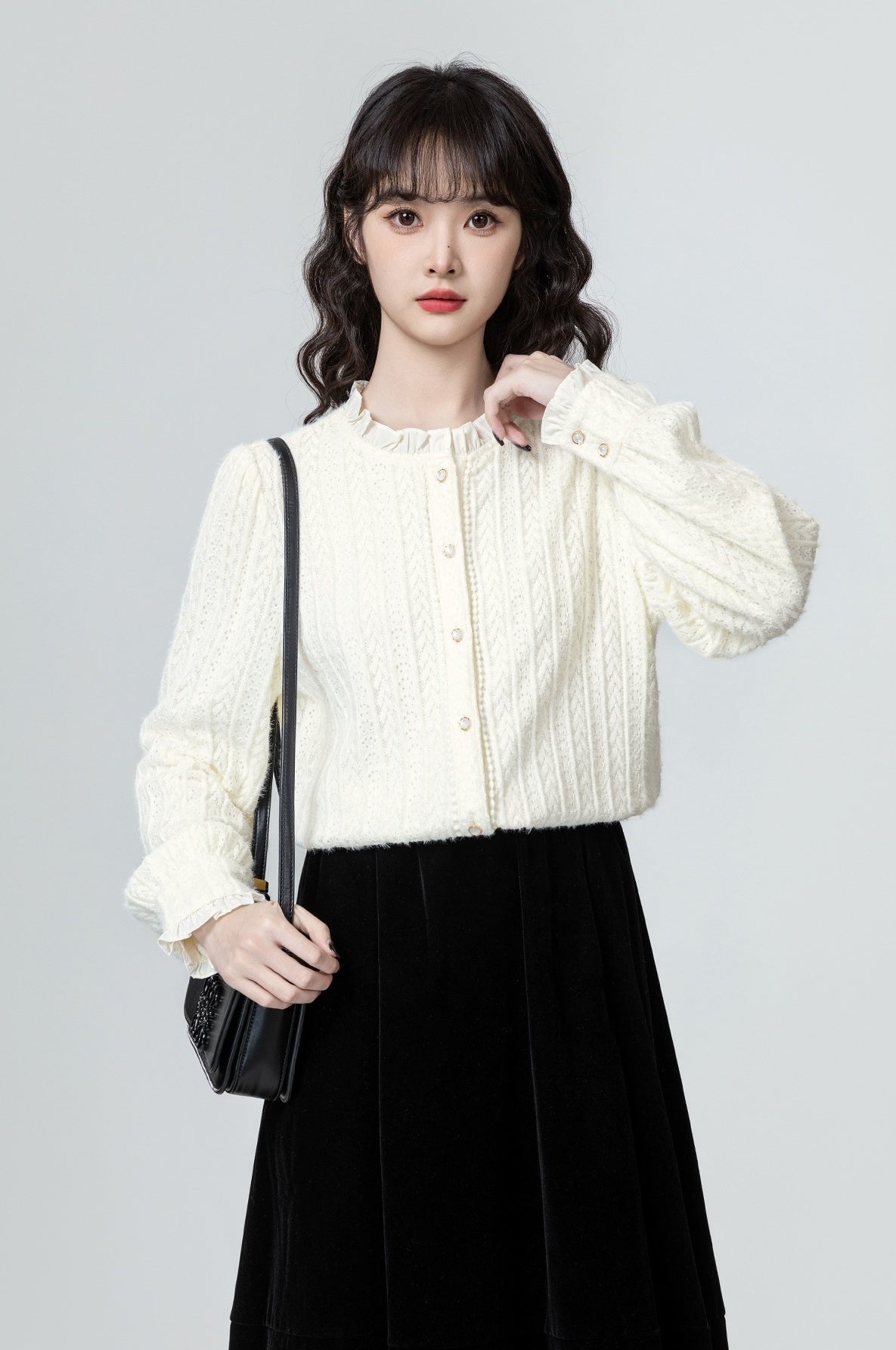 French Lace Stand Collar Shirt