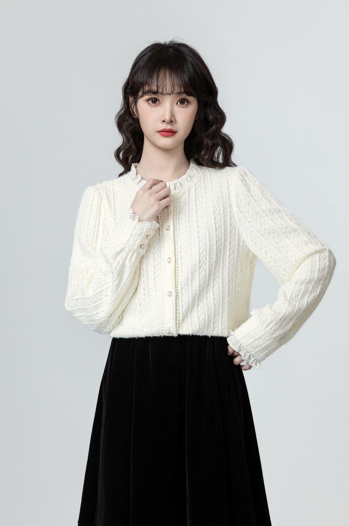 French Lace Stand Collar Shirt