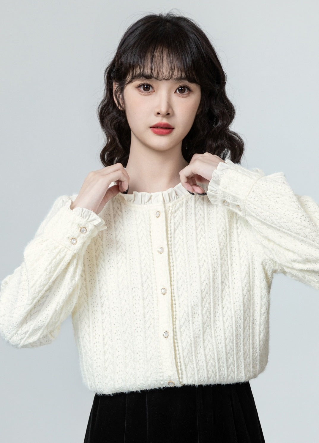 French Lace Stand Collar Shirt