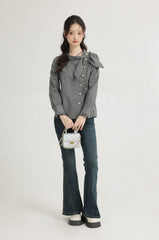 Green French Style Plaid Long Sleeve Top