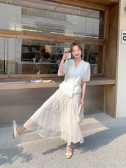 French Romantic Summer Set With Asymmetrical Jacket