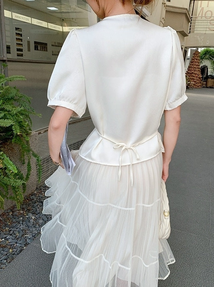 French Romantic Summer Set With Asymmetrical Jacket