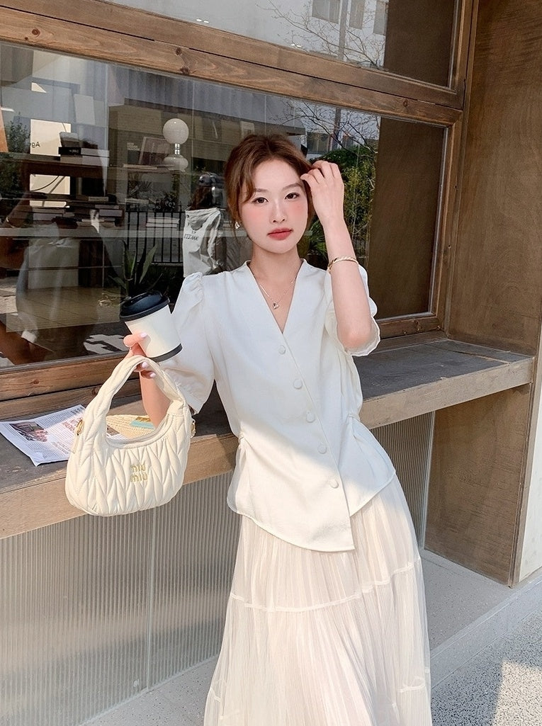 French Romantic Summer Set With Asymmetrical Jacket