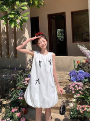 French Style Bow Sleeveless Bubble Mini Dress