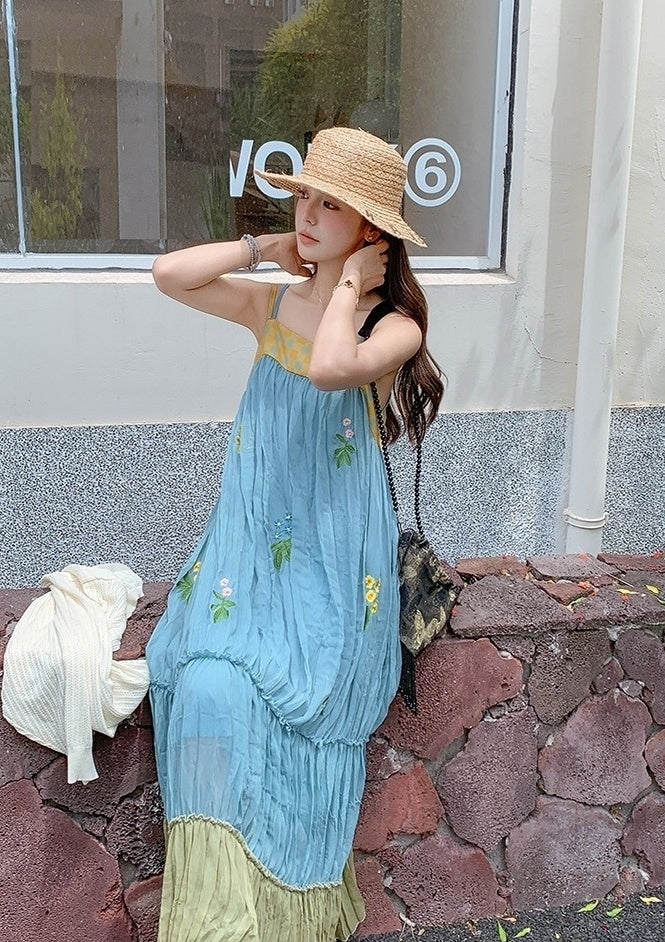 French Style Embroidered Colorblock Dress Cardigan Set