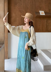 French Style Embroidered Colorblock Dress Cardigan Set