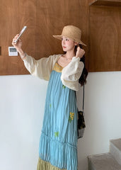 French Style Embroidered Colorblock Dress Cardigan Set