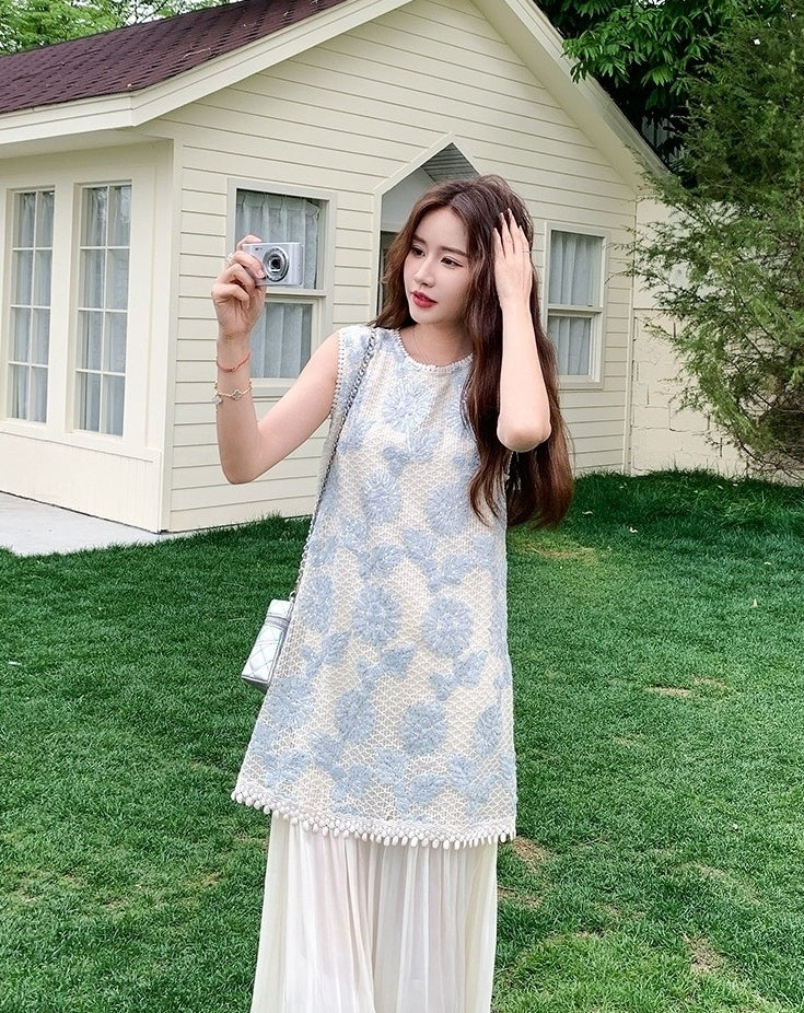 French Style Embroidered Layered Dress Summer Chic