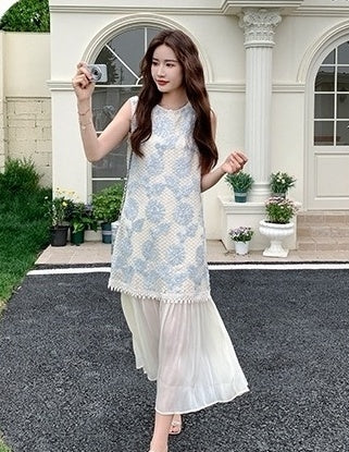 French Style Embroidered Layered Dress Summer Chic