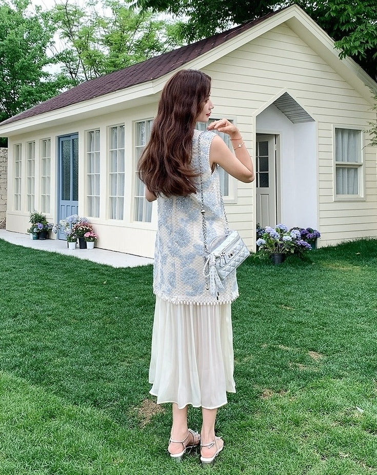 French Style Embroidered Layered Dress Summer Chic