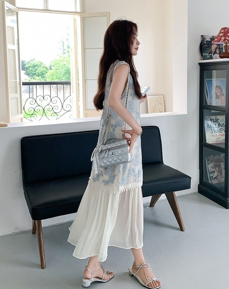 French Style Embroidered Layered Dress Summer Chic
