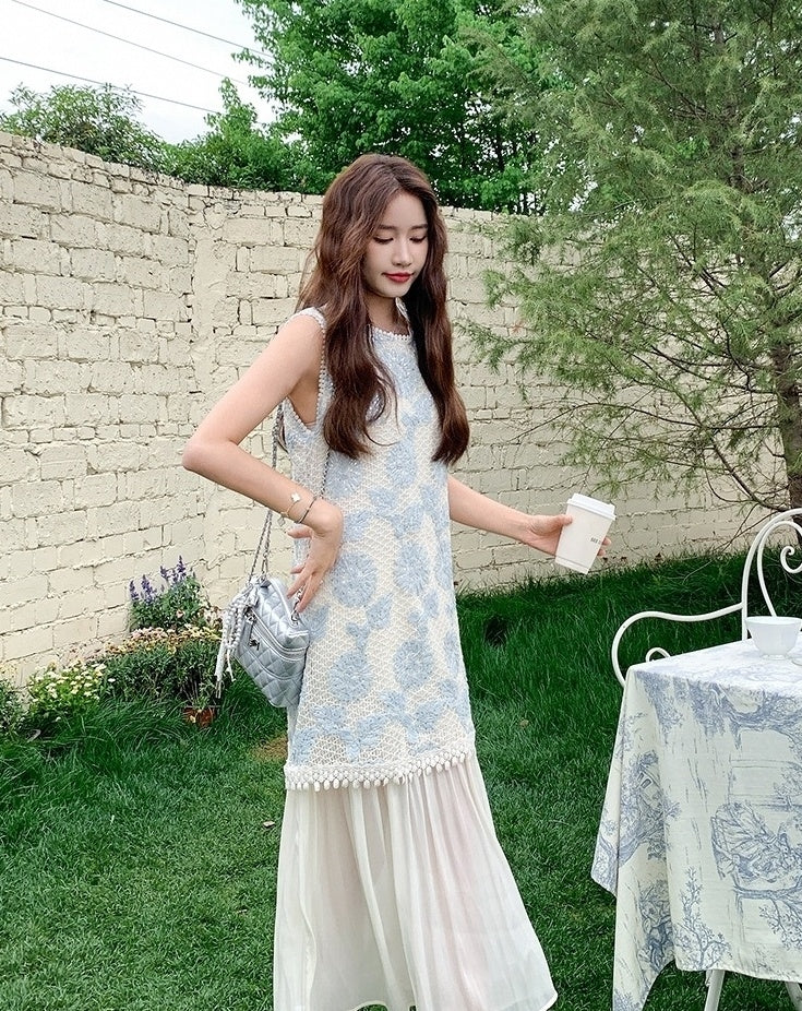 French Style Embroidered Layered Dress Summer Chic