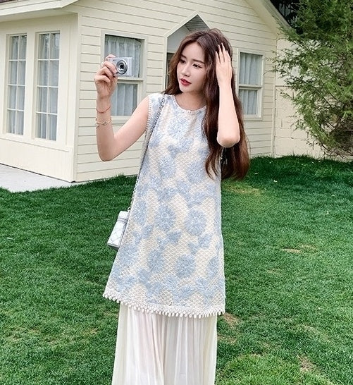 French Style Embroidered Layered Dress Summer Chic